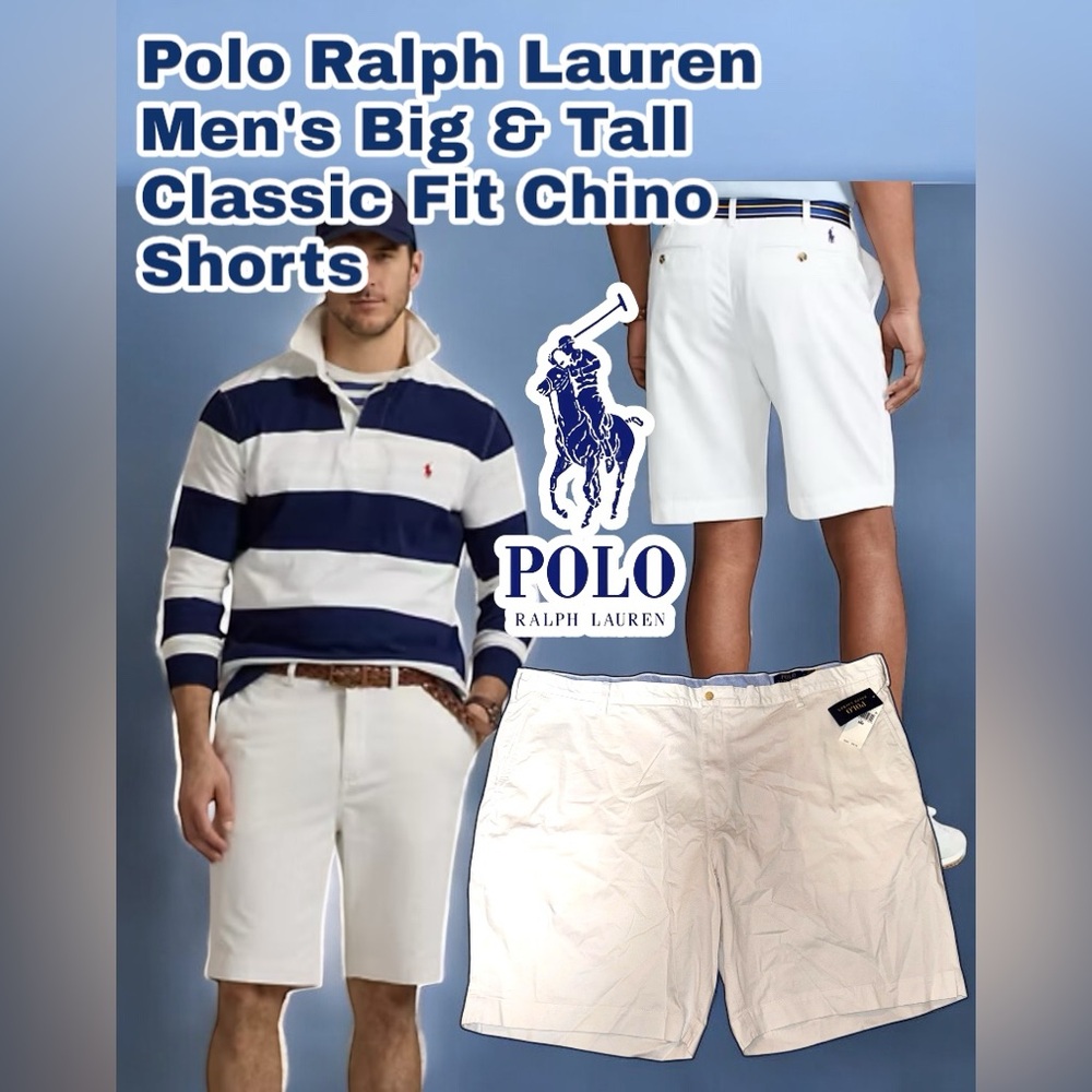 Polo Ralph Lauren Men's Big & Tall Classic Fit Chino Shorts, (White) Size 54B